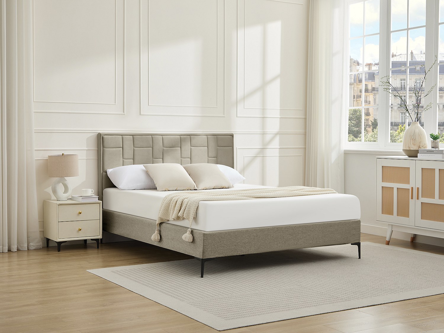 Vente-unique Bettkopfteil - 160 Cm - Samt - Taupe - Hermine