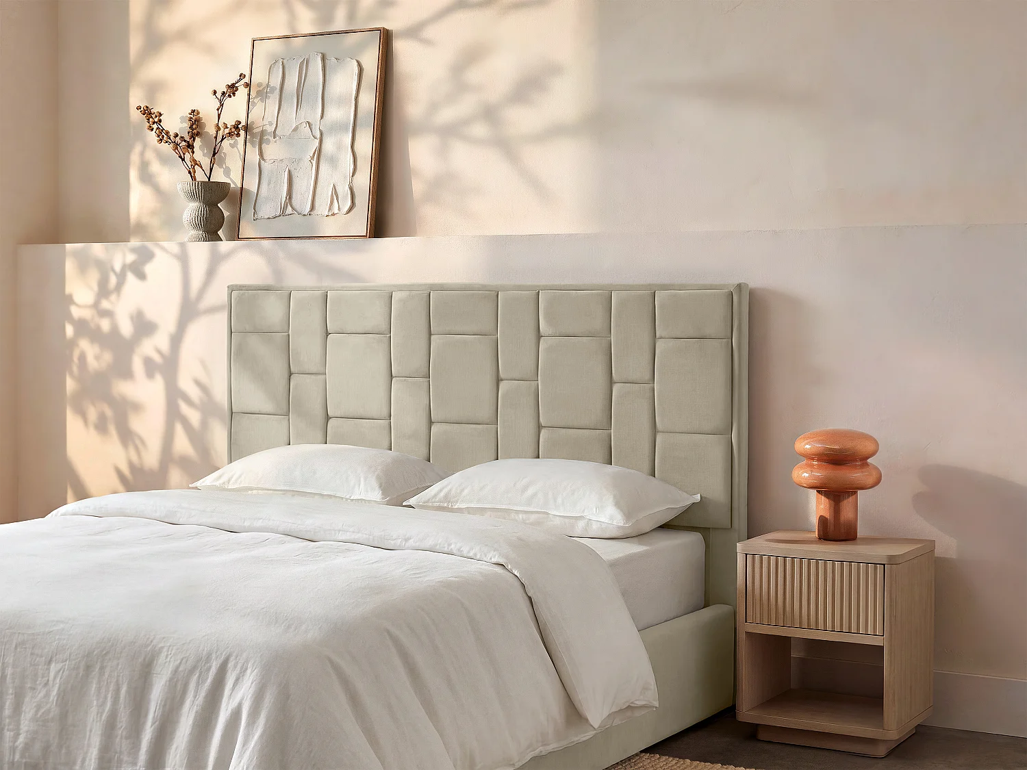 Tête de lit 140 cm - Velours - Taupe - HERMINE