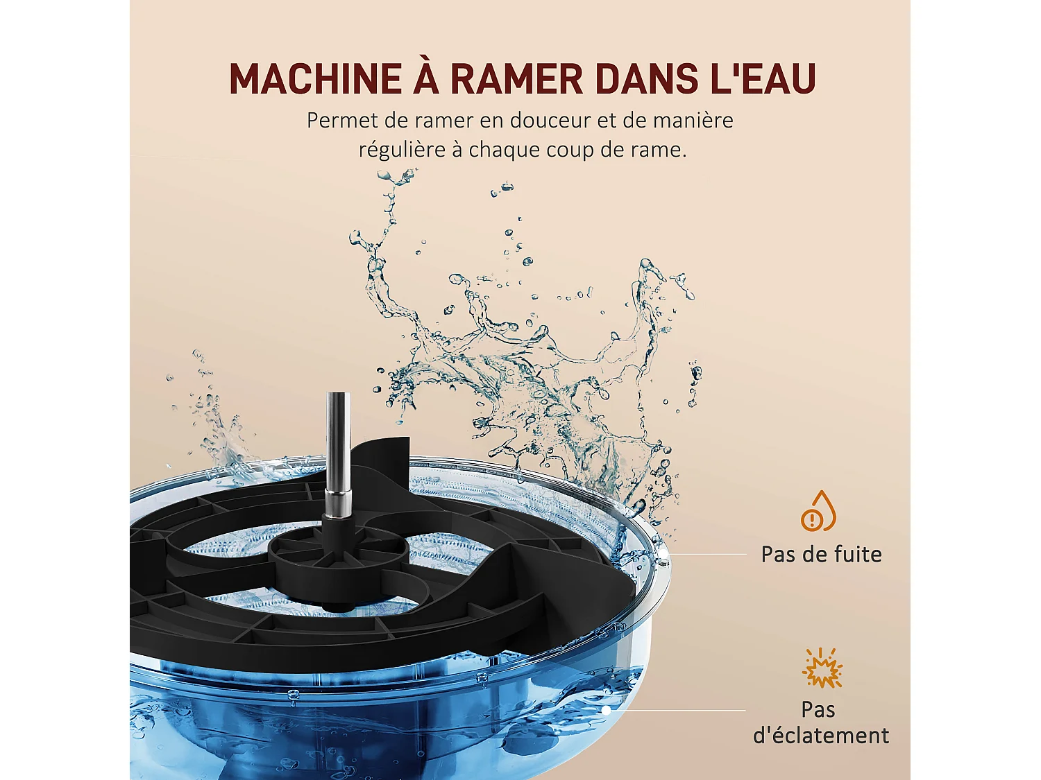 Rameur à eau pliable - rameur d'appartement résistance hydraulique 6 niv. - écran LCD multifonction support iPad - bleu noir