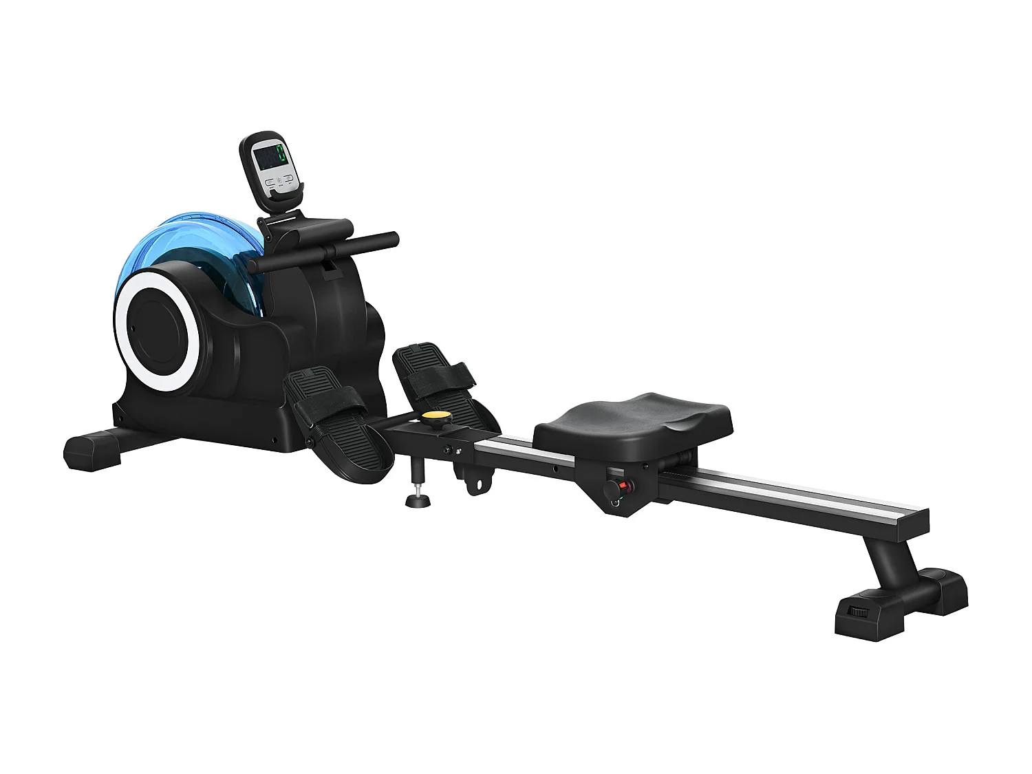 Rameur à eau pliable - rameur d'appartement résistance hydraulique 6 niv. - écran LCD multifonction support iPad - bleu noir