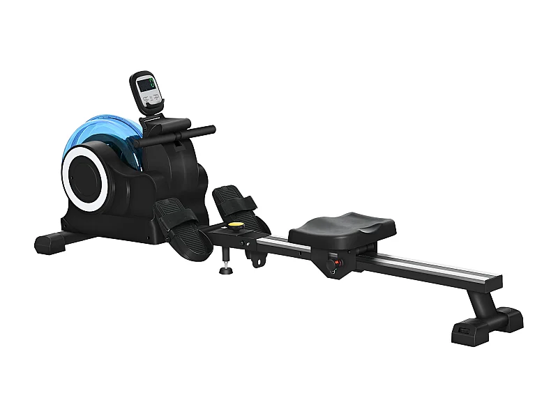 Rameur à eau pliable - rameur d'appartement résistance hydraulique 6 niv. - écran LCD multifonction support iPad - bleu noir