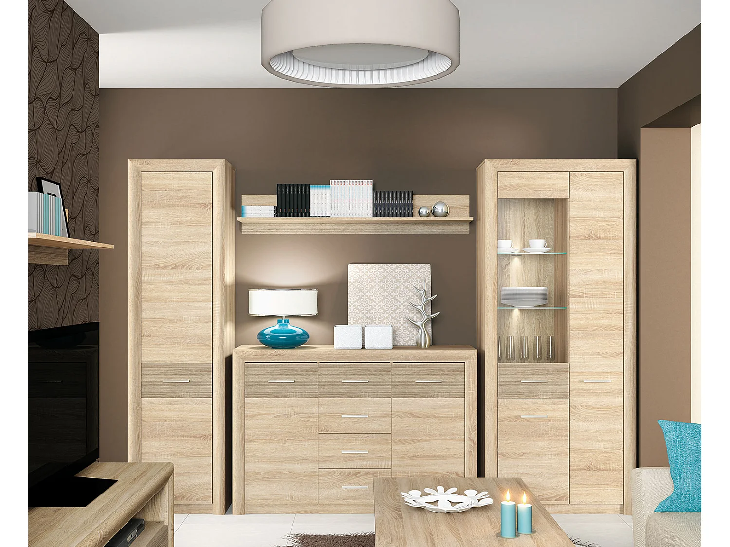 WOHNWAND Castel Sonoma Eiche / Sonoma Eiche Trüffel 4-teilig