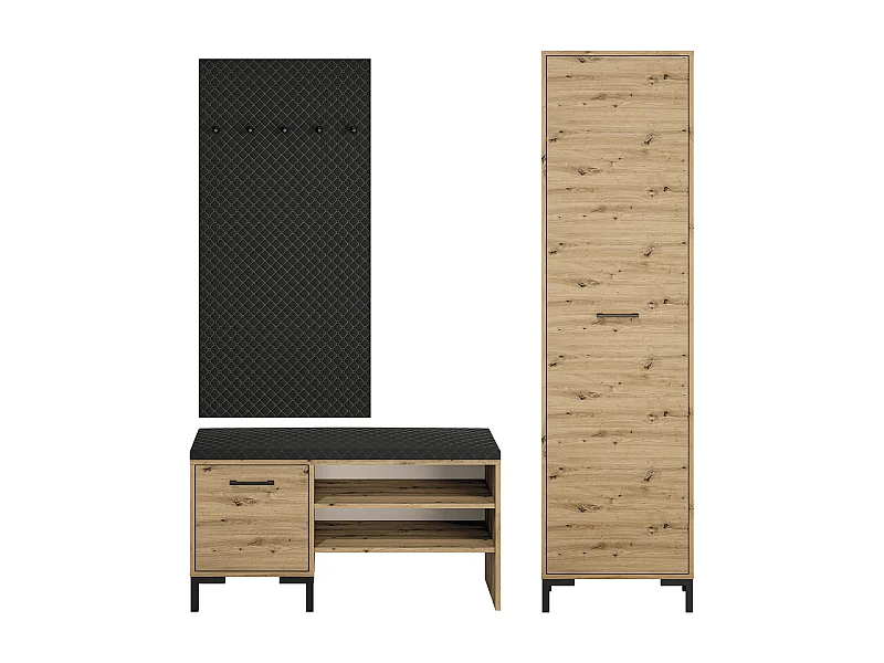 GARDROBE Nevio Artisan Eiche / schwarz 3-teilig