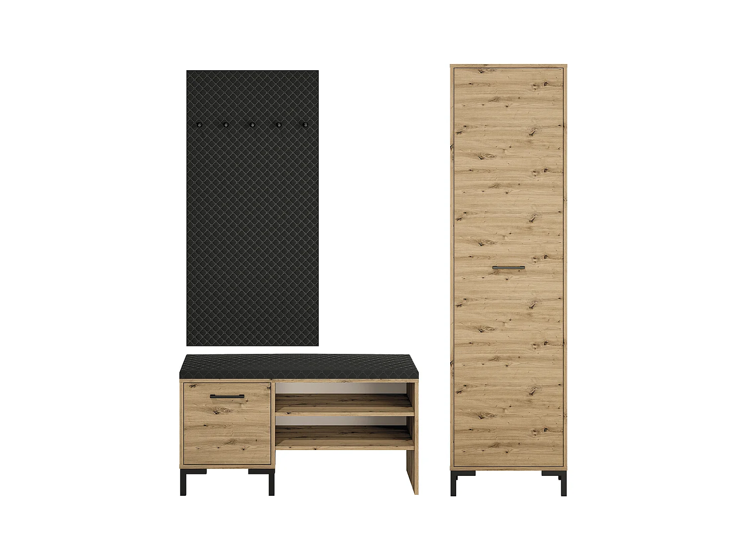 GARDROBE Nevio Artisan Eiche / schwarz 3-teilig