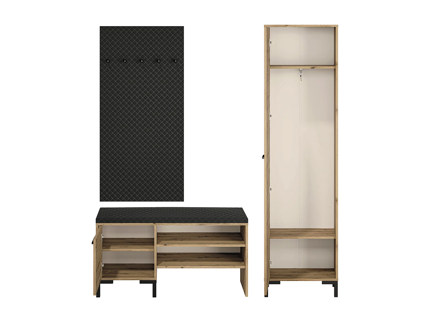 GARDROBE Nevio Artisan Eiche / schwarz 3-teilig