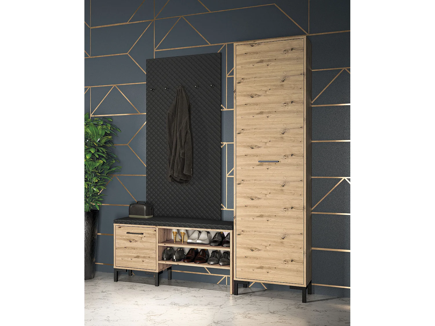 GARDROBE Nevio Artisan Eiche / schwarz 3-teilig