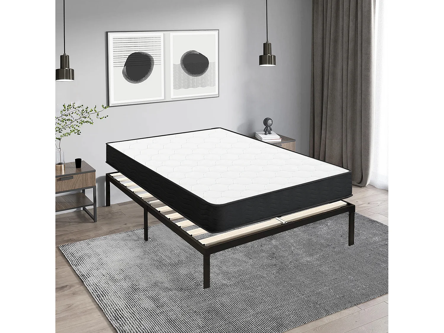 Lit Ensemble Matelas et Sommier 140x190 cm - Matelas 140x190x20cm à Ressorts avec Mousse - Sommier 140x190cm avec Pieds  (Deux colis)