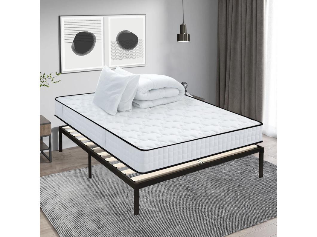Lit Ensemble Matelas et Sommier 140x190 cm - Matelas 140x190x14cm Mousse avec 1 Couette 220x240 cm et les 2 Oreillers 60x60 cm- Sommier 140x190cm avec Pieds (Deux colis)