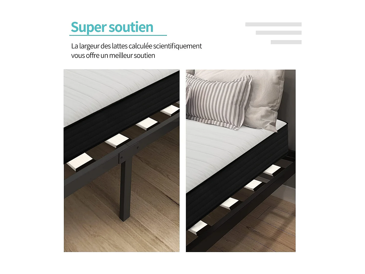 Lit Ensemble Matelas et Sommier 140x200 cm - Matelas 140x200x15cm Mousse - Sommier 140x200cm avec Pieds  (Deux colis)