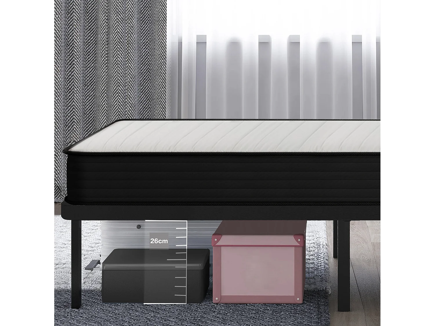 Lit Ensemble Matelas et Sommier 140x200 cm - Matelas 140x200x15cm Mousse - Sommier 140x200cm avec Pieds  (Deux colis)