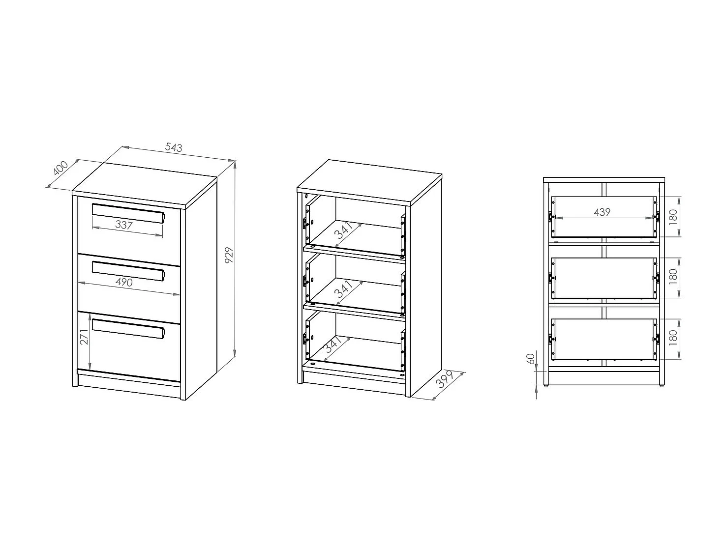 KOMMODE Drop Fjord Buche / weiß / grau 55 / 40 / 94cm
