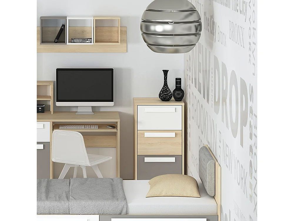 KOMMODE Drop Fjord Buche / weiß / grau 55 / 40 / 94cm