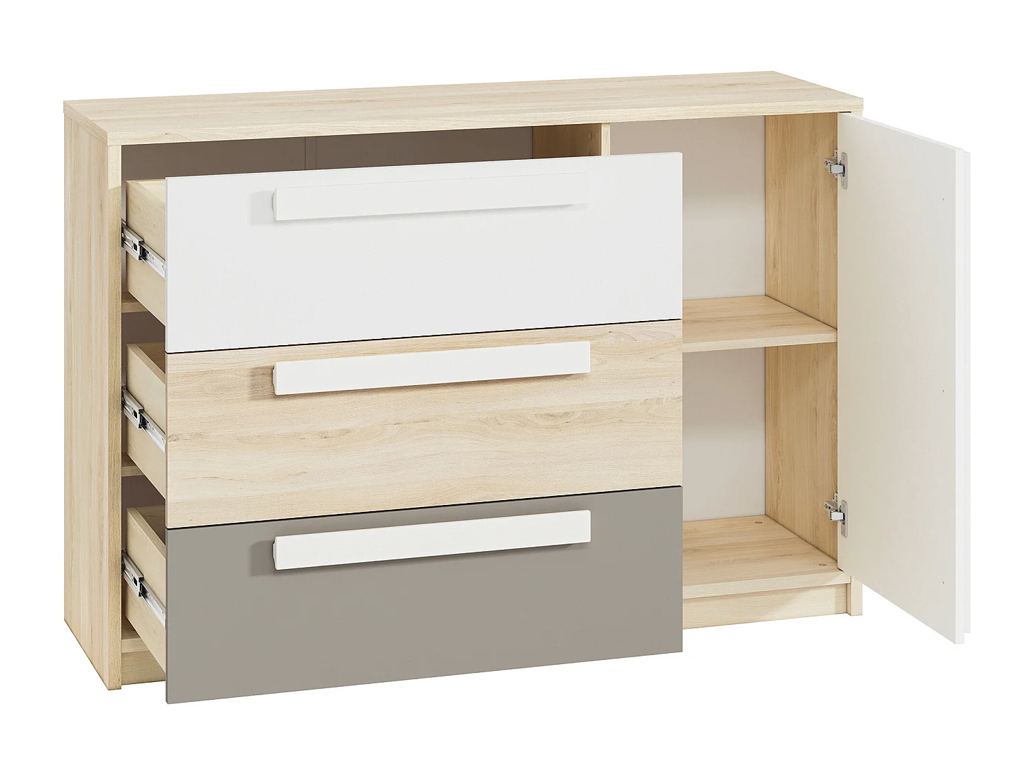 KOMMODE Drop Fjord Buche / weiß / grau 138 / 40 / 94cm