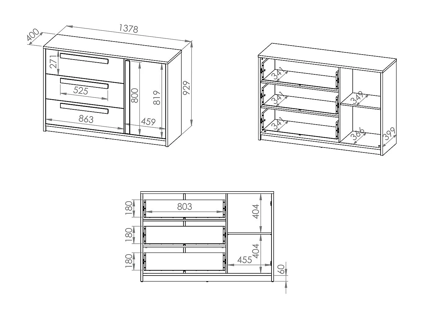 KOMMODE Drop Fjord Buche / weiß / grau 138 / 40 / 94cm