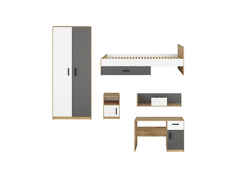 KINDERZIMMER-SET Fini Artisan Eiche / weiß / anthrazit 5-teilig