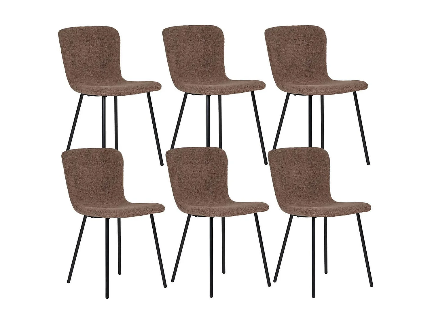 LASLO - Lot de 6 Chaises Tissu Bouclé Marron Pieds Métal Noir