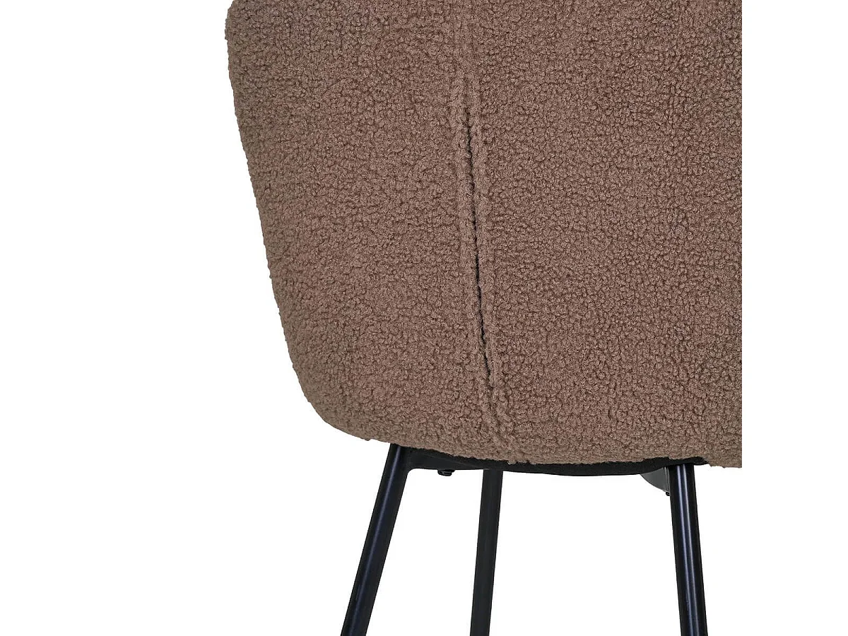 LASLO - Lot de 6 Chaises Tissu Bouclé Marron Pieds Métal Noir