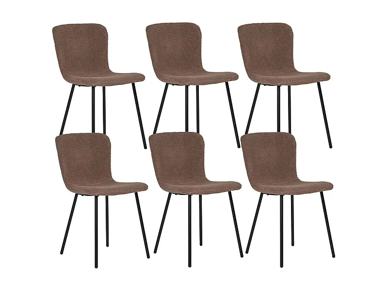 LASLO - Lot de 6 Chaises Tissu Bouclé Marron Pieds Métal Noir