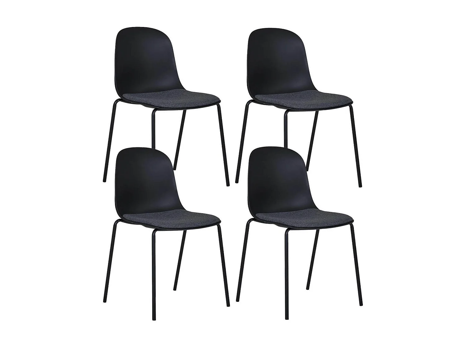 LENA - Lot de 4 Chaises Coque Polyester et Pieds Métal Noir Assise Mousse et Tissu