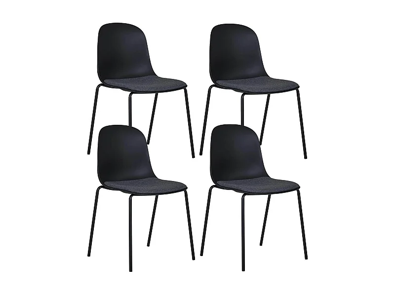 LENA - Lot de 4 Chaises Coque Polyester et Pieds Métal Noir Assise Mousse et Tissu