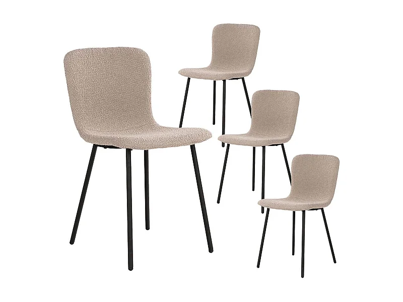 LASLO - Lot de 4 Chaises Tissu Bouclé Beige Pieds Métal Noir
