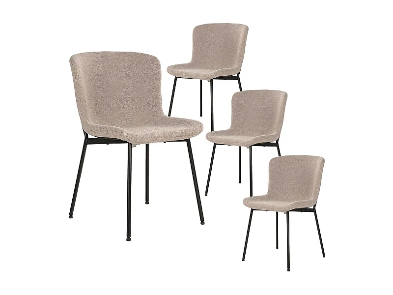 LESLI - Lot de 4 Chaises Tissu Bouclé Beige Pieds Métal Noir
