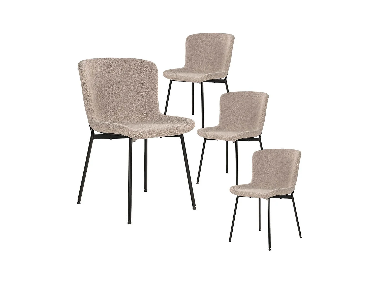 LESLI - Lot de 4 Chaises Tissu Bouclé Beige Pieds Métal Noir