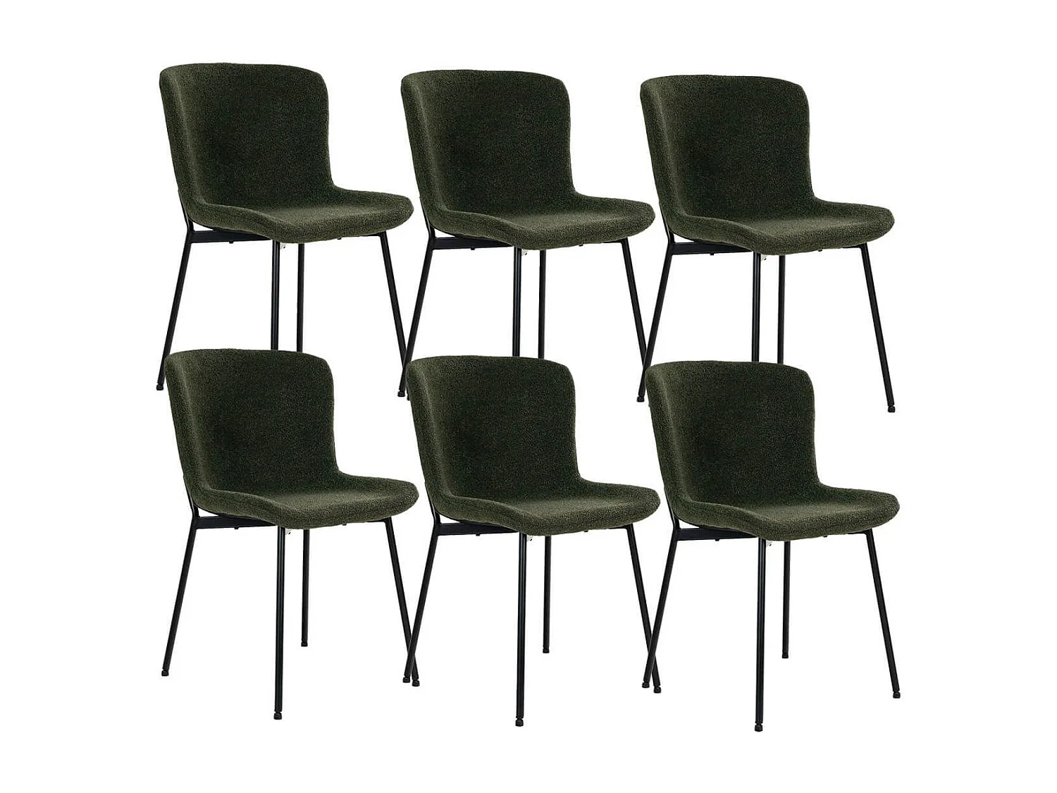 LESLI - Lot de 6 Chaises Tissu Bouclé Vert foncé Pieds Métal Noir