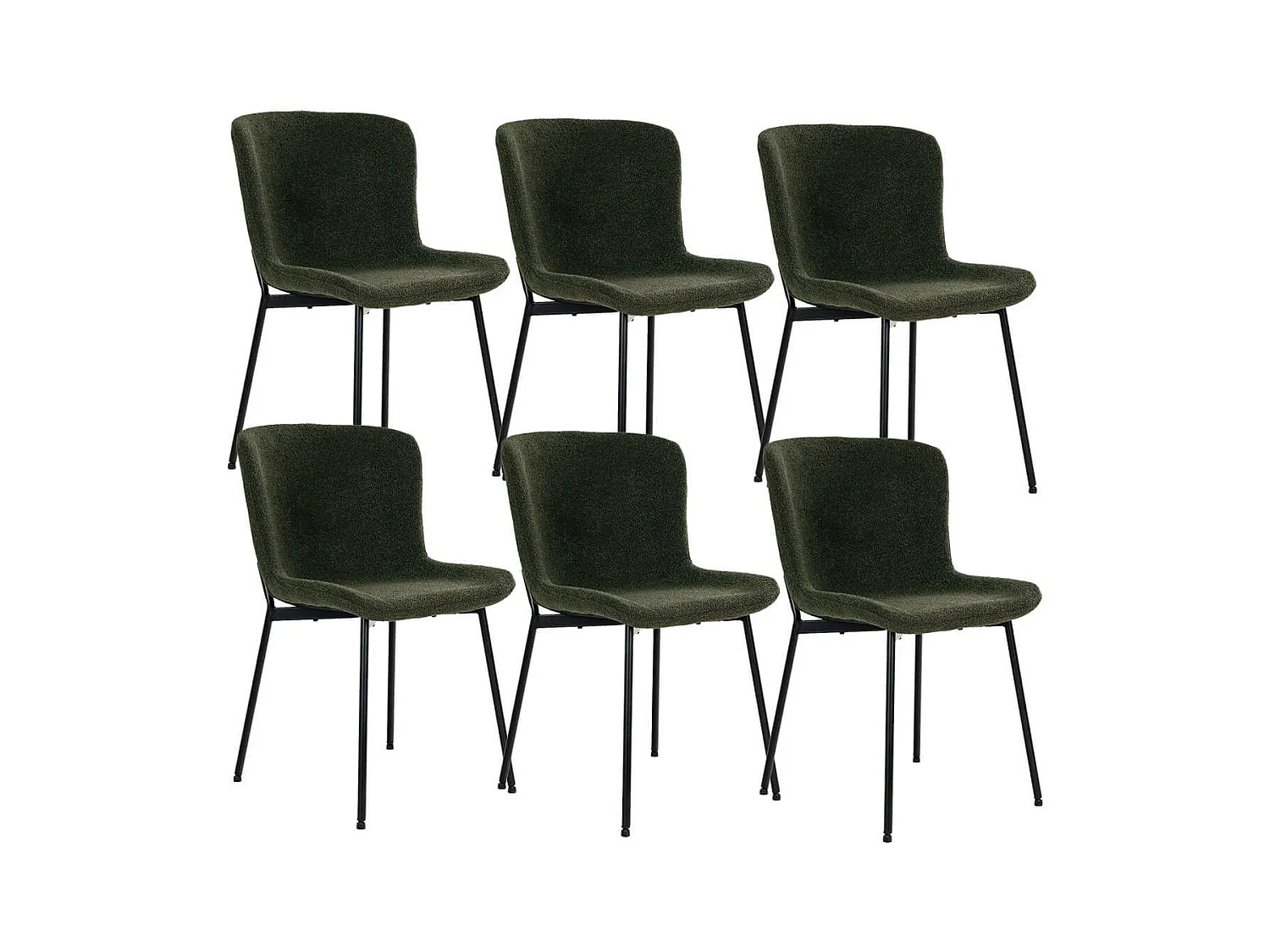 LESLI - Lot de 6 Chaises Tissu Bouclé Vert foncé Pieds Métal Noir