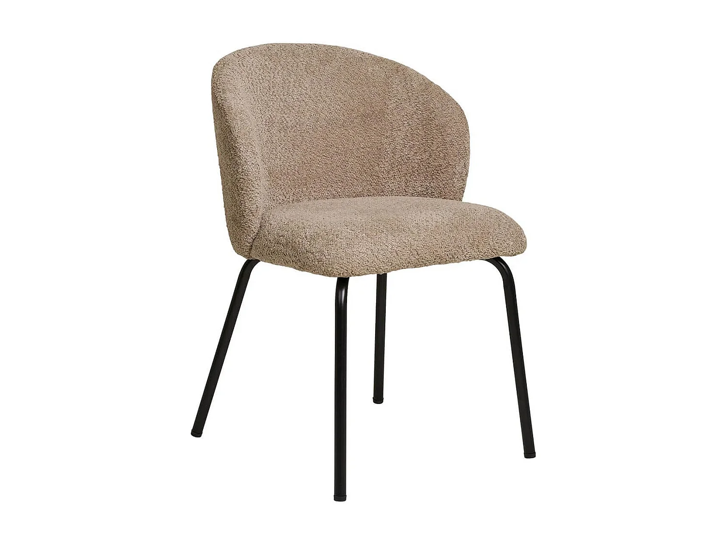 DALIDA - Lot de 6 Chaises Incurvées Tissu Bouclé Beige Pieds Métal Noir