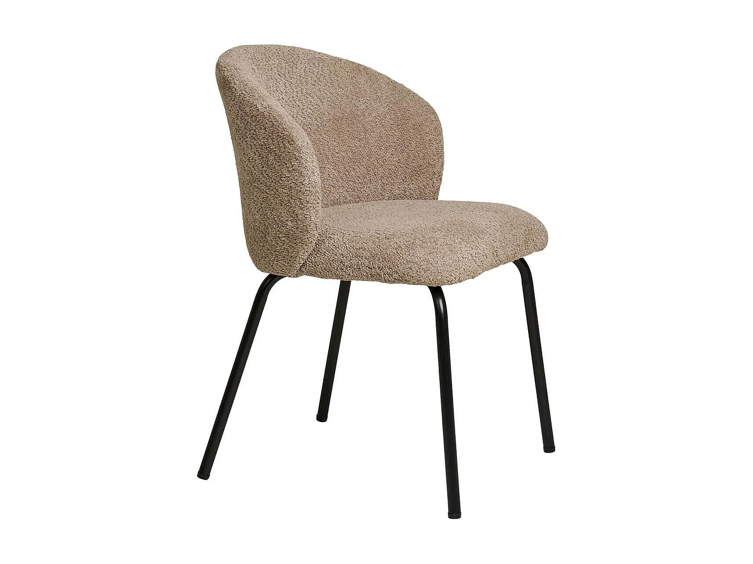 DALIDA - Lot de 6 Chaises Incurvées Tissu Bouclé Beige Pieds Métal Noir