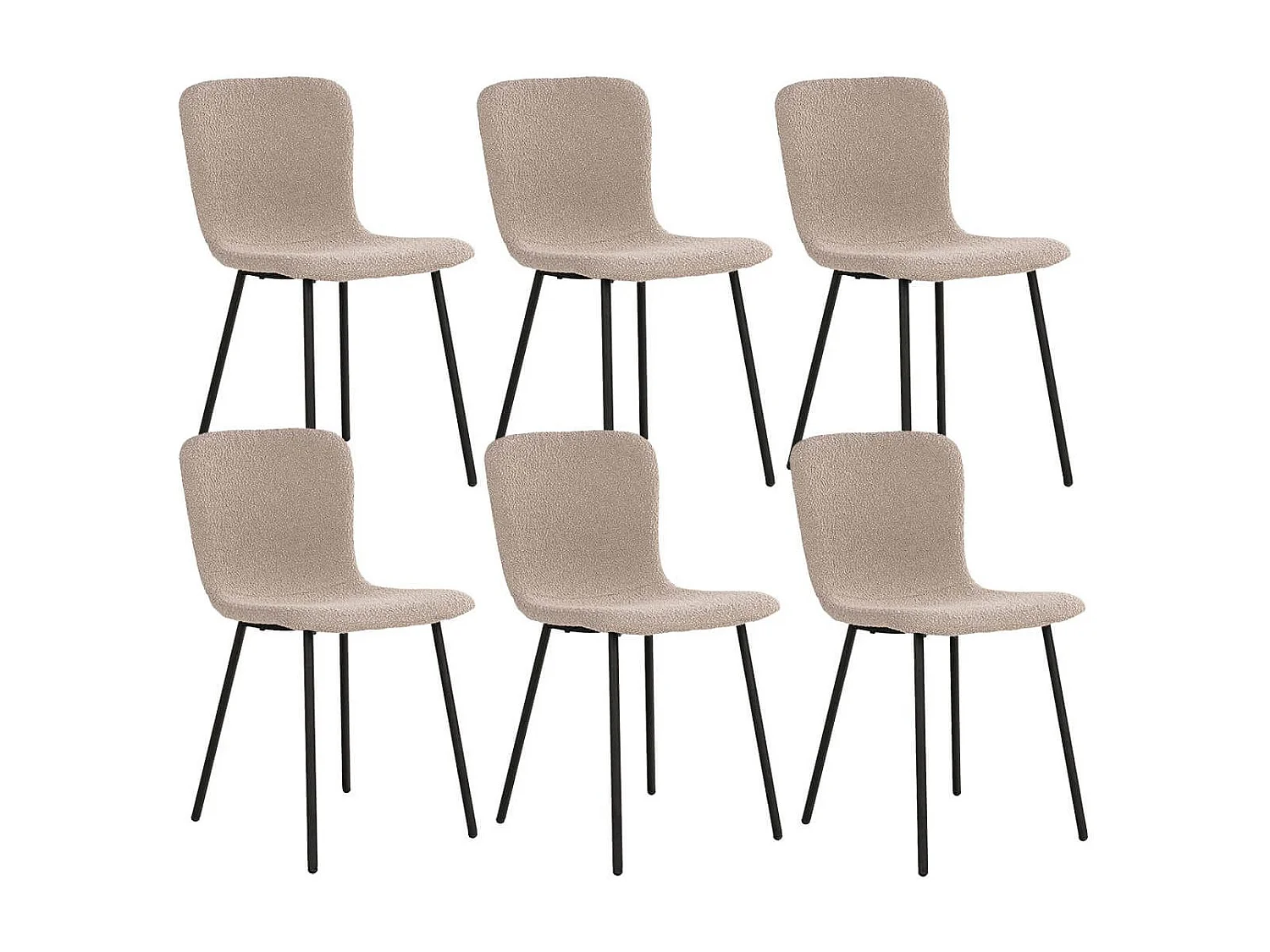 LASLO - Lot de 6 Chaises Tissu Bouclé Beige Pieds Métal Noir