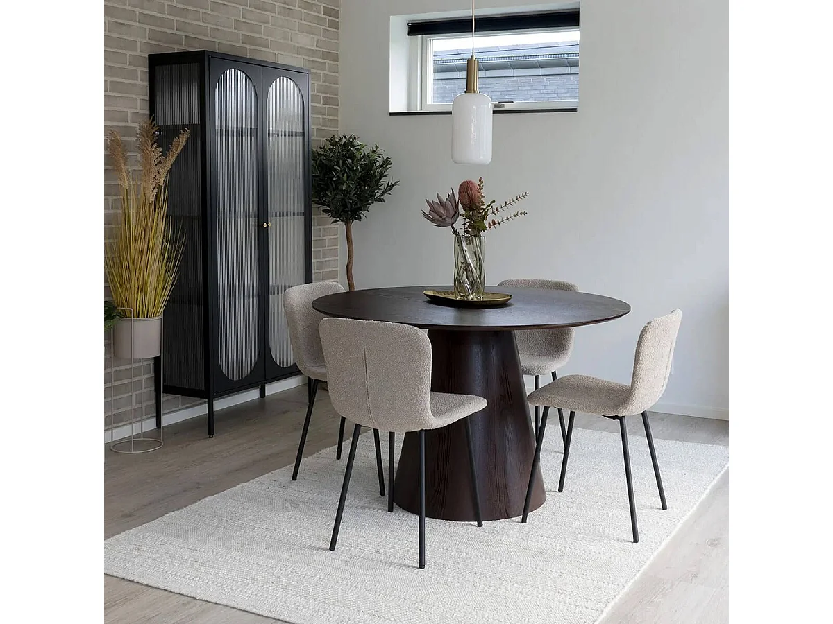 LASLO - Lot de 6 Chaises Tissu Bouclé Beige Pieds Métal Noir