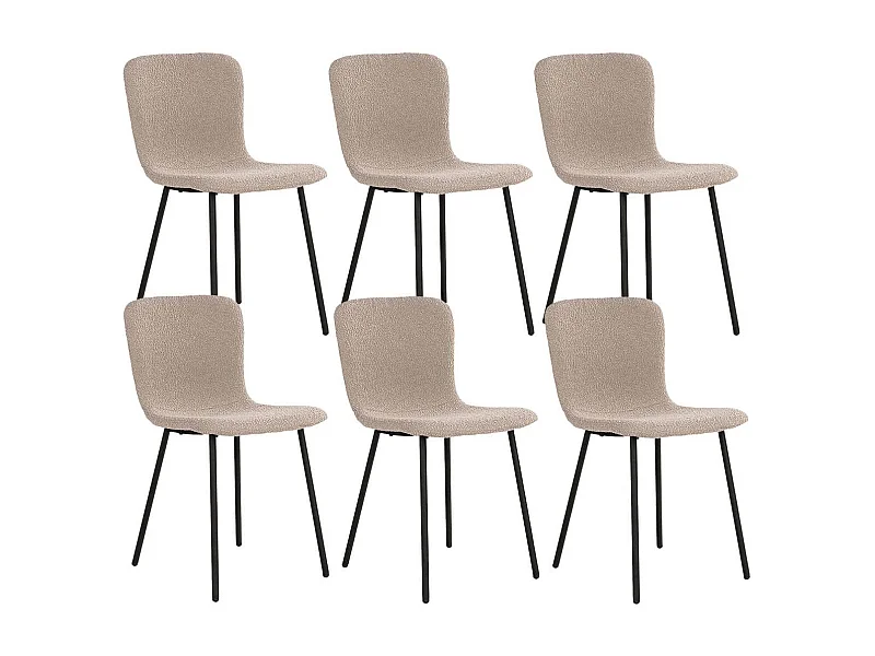 LASLO - Lot de 6 Chaises Tissu Bouclé Beige Pieds Métal Noir