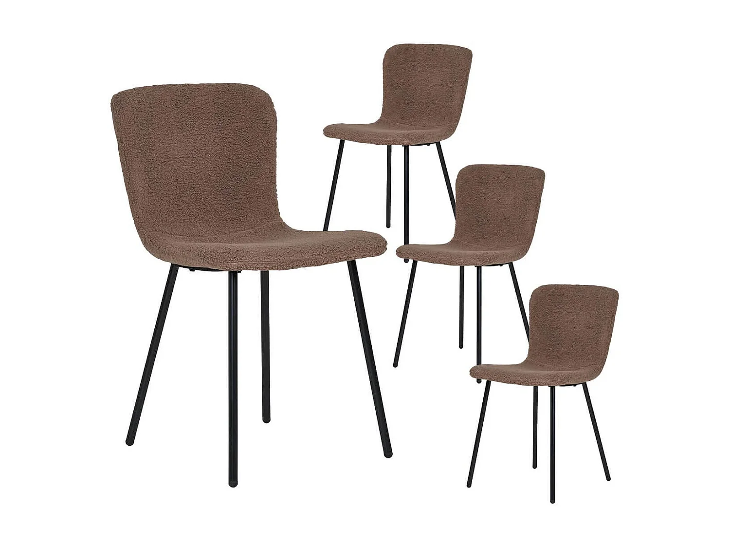 LASLO - Lot de 4 Chaises Tissu Bouclé Marron Pieds Métal Noir