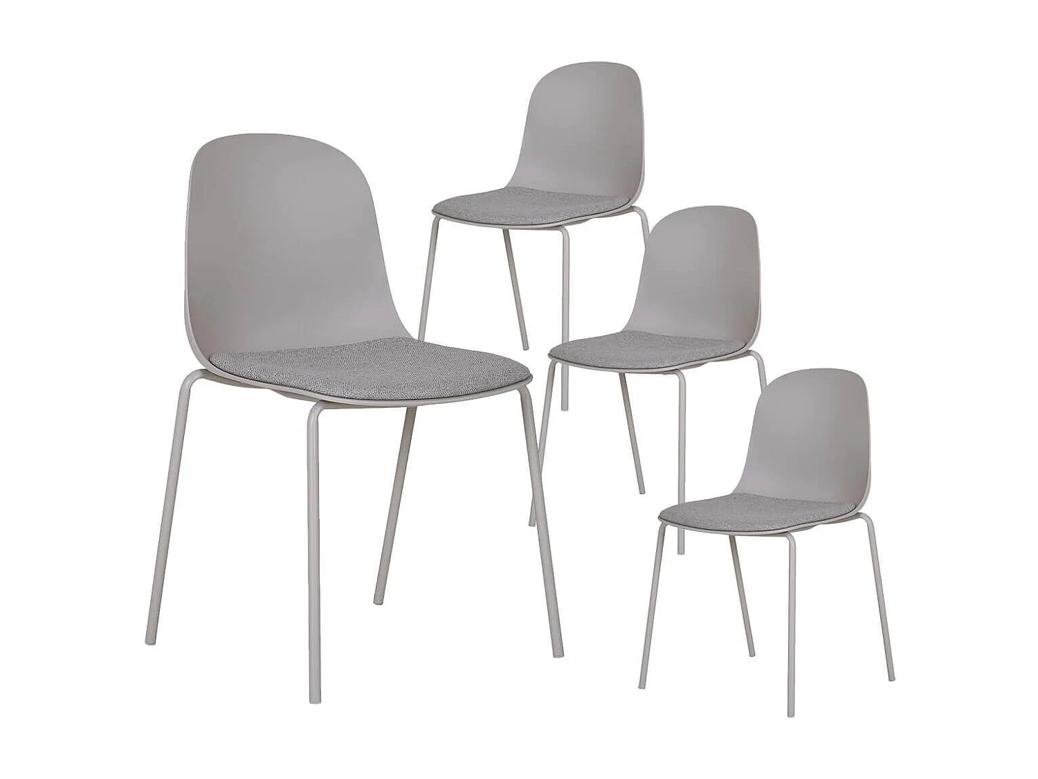 LENA - Lot de 4 Chaises Coque Polyester et Pieds Métal Gris Assise Mousse et Tissu