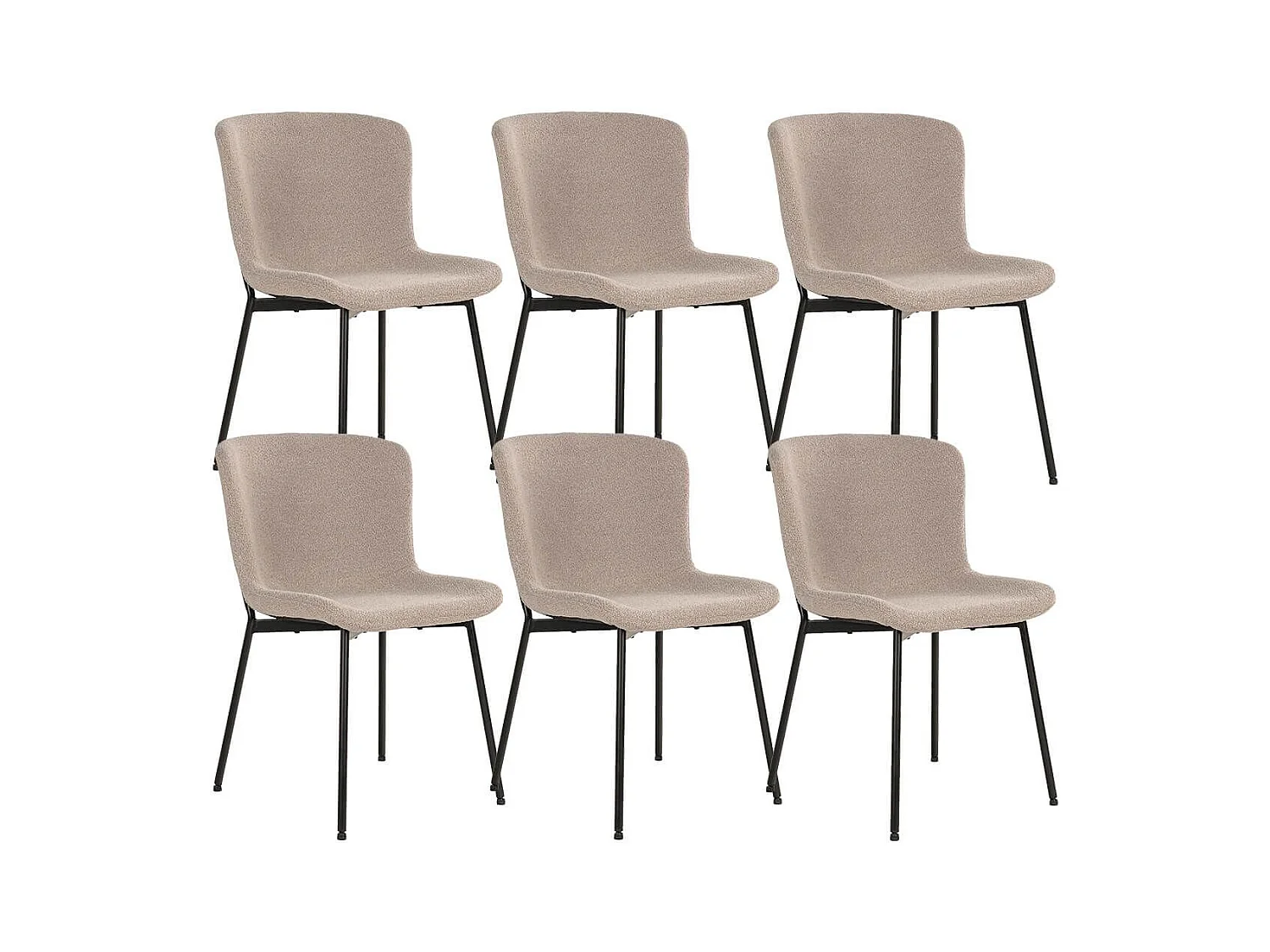 LESLI - Lot de 6 Chaises Tissu Bouclé Beige Pieds Métal Noir