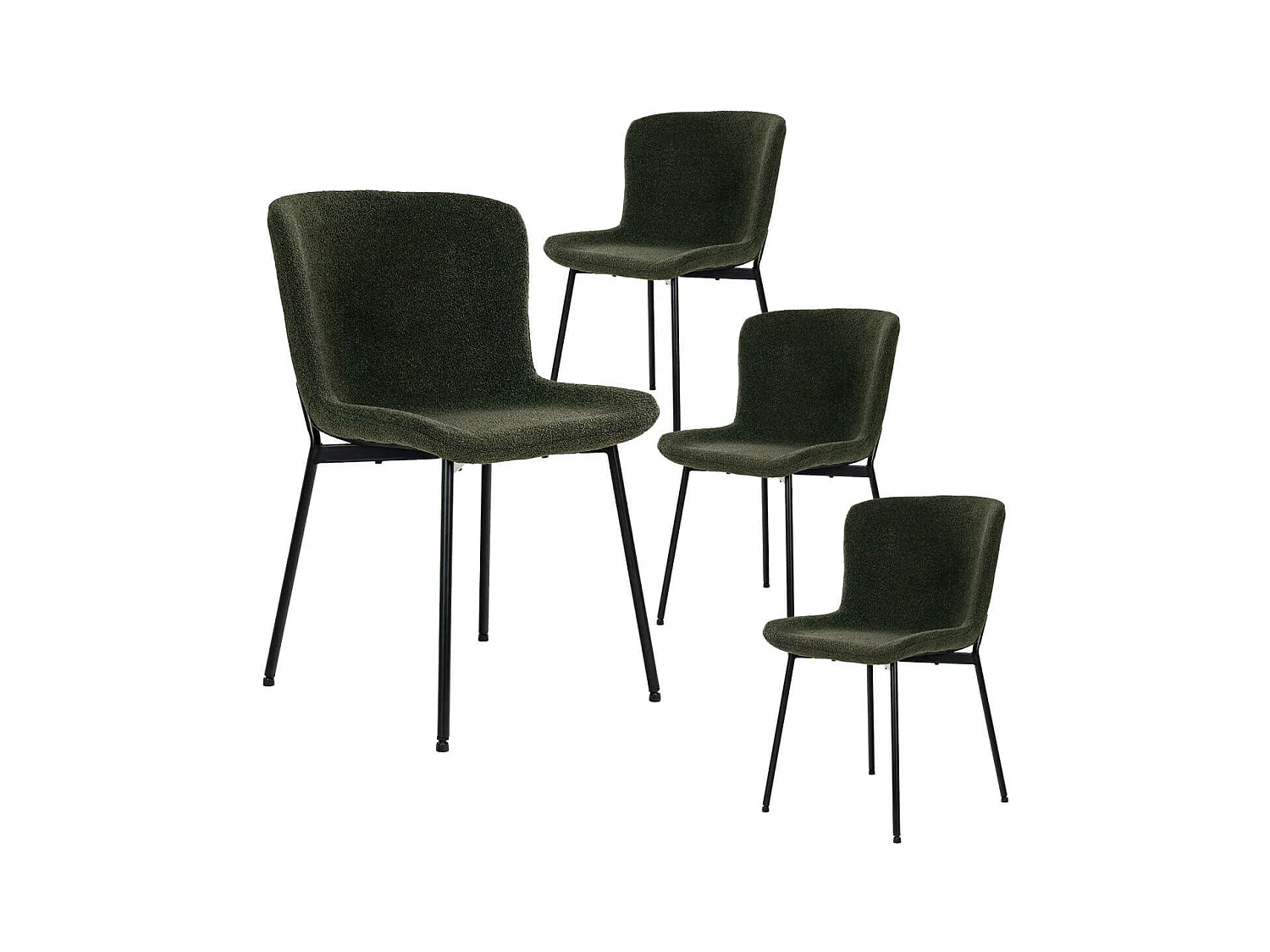 LESLI - Lot de 4 Chaises Tissu Bouclé Vert foncé Pieds Métal Noir