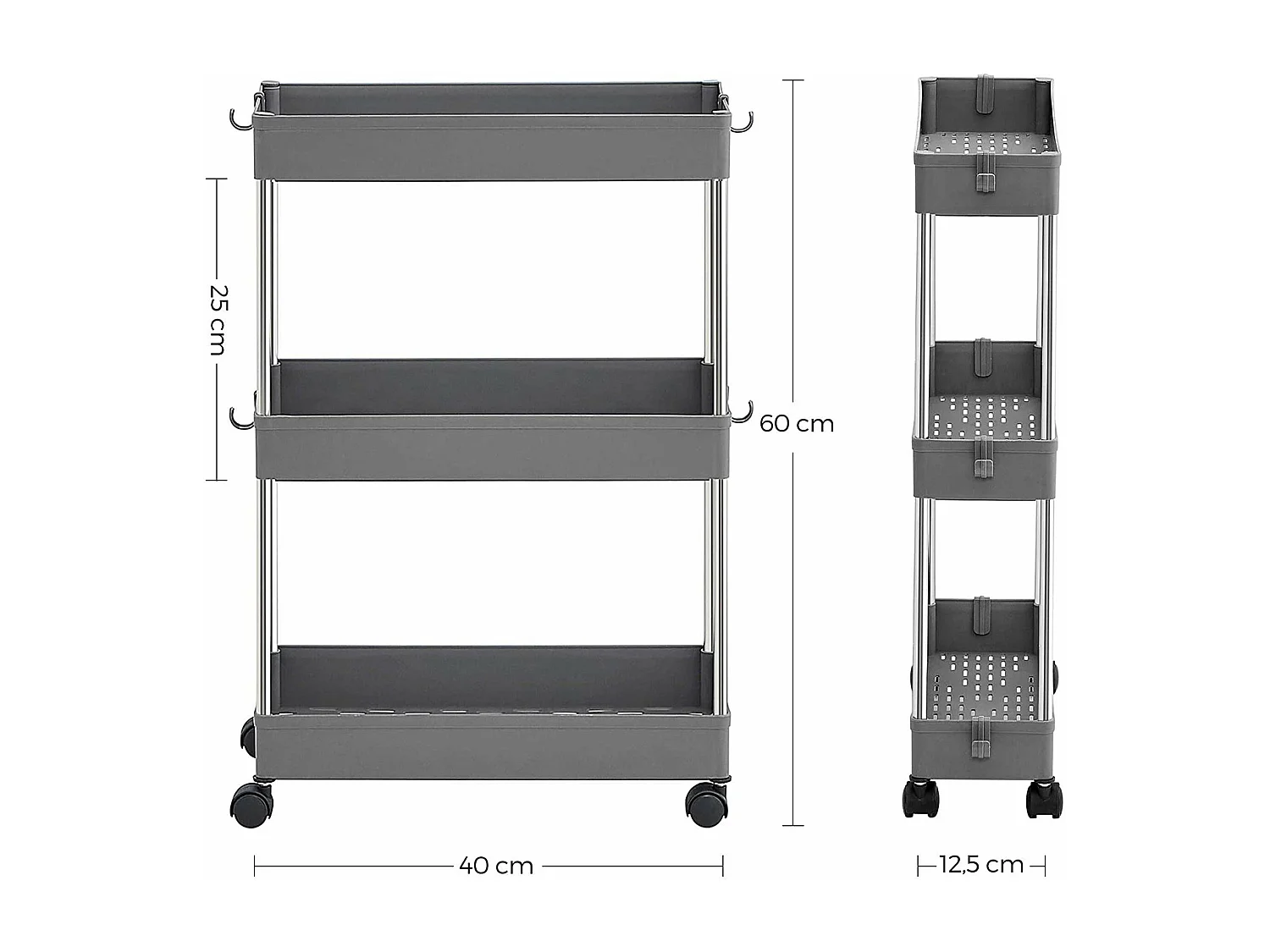 Chariot de rangement mobile grise 40 x 12.6 x 60 cm 12_0003492