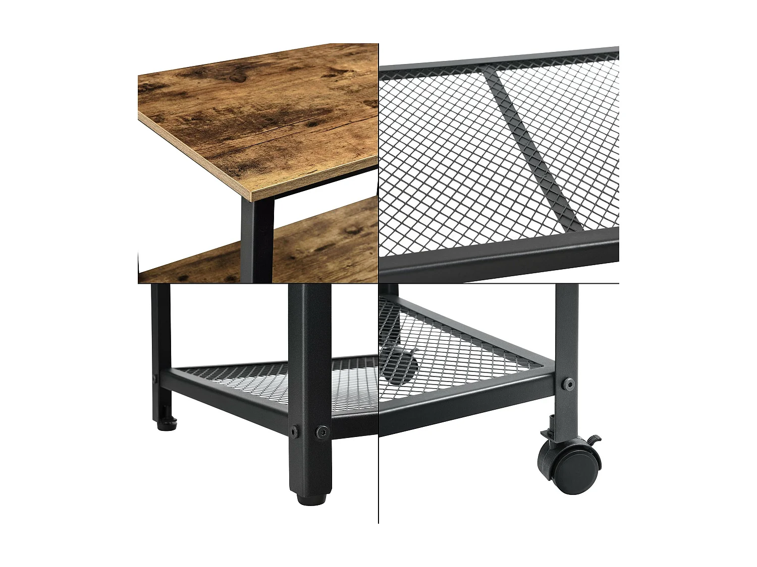 Carrello di servizio da cucina carrello con ruote con rotelle con serratura metallo plastica 76,5 x 60 x 40 cm legno scuro nero 03_0005008