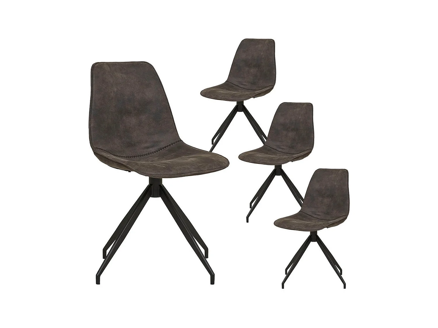 JACOB - Lot de 4 Chaises Tissu Microfibre Gris foncé Pied Pivotant Métal Noir