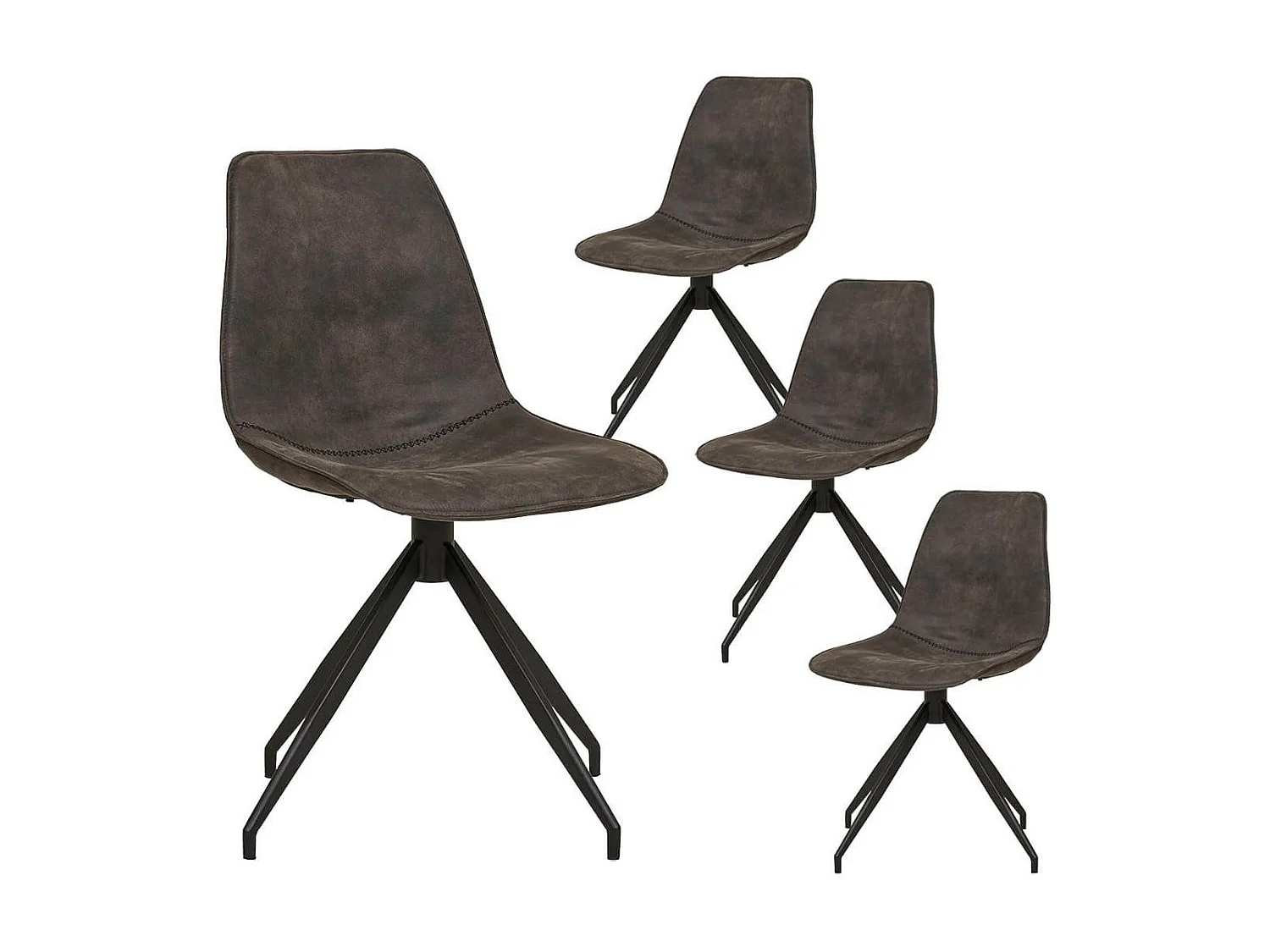 JACOB - Lot de 4 Chaises Tissu Microfibre Gris foncé Pied Pivotant Métal Noir