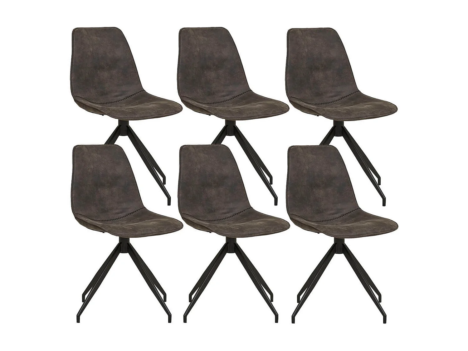 JACOB - Lot de 6 Chaises Tissu Microfibre Gris foncé Pied Pivotant Métal Noir
