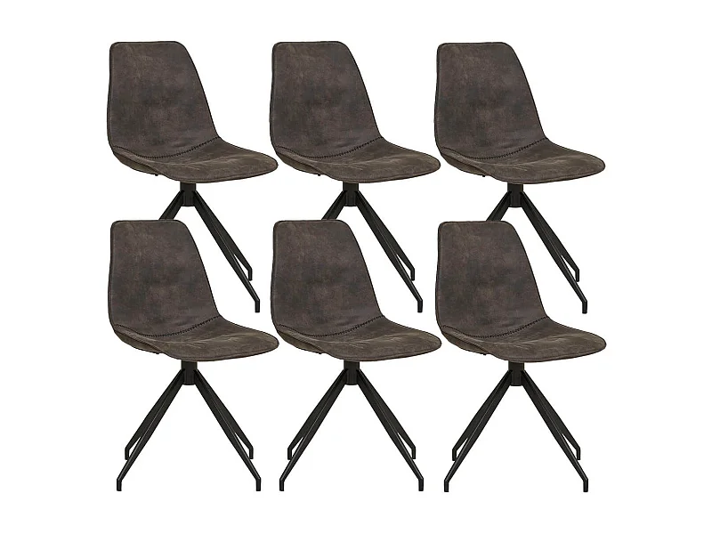 JACOB - Lot de 6 Chaises Tissu Microfibre Gris foncé Pied Pivotant Métal Noir