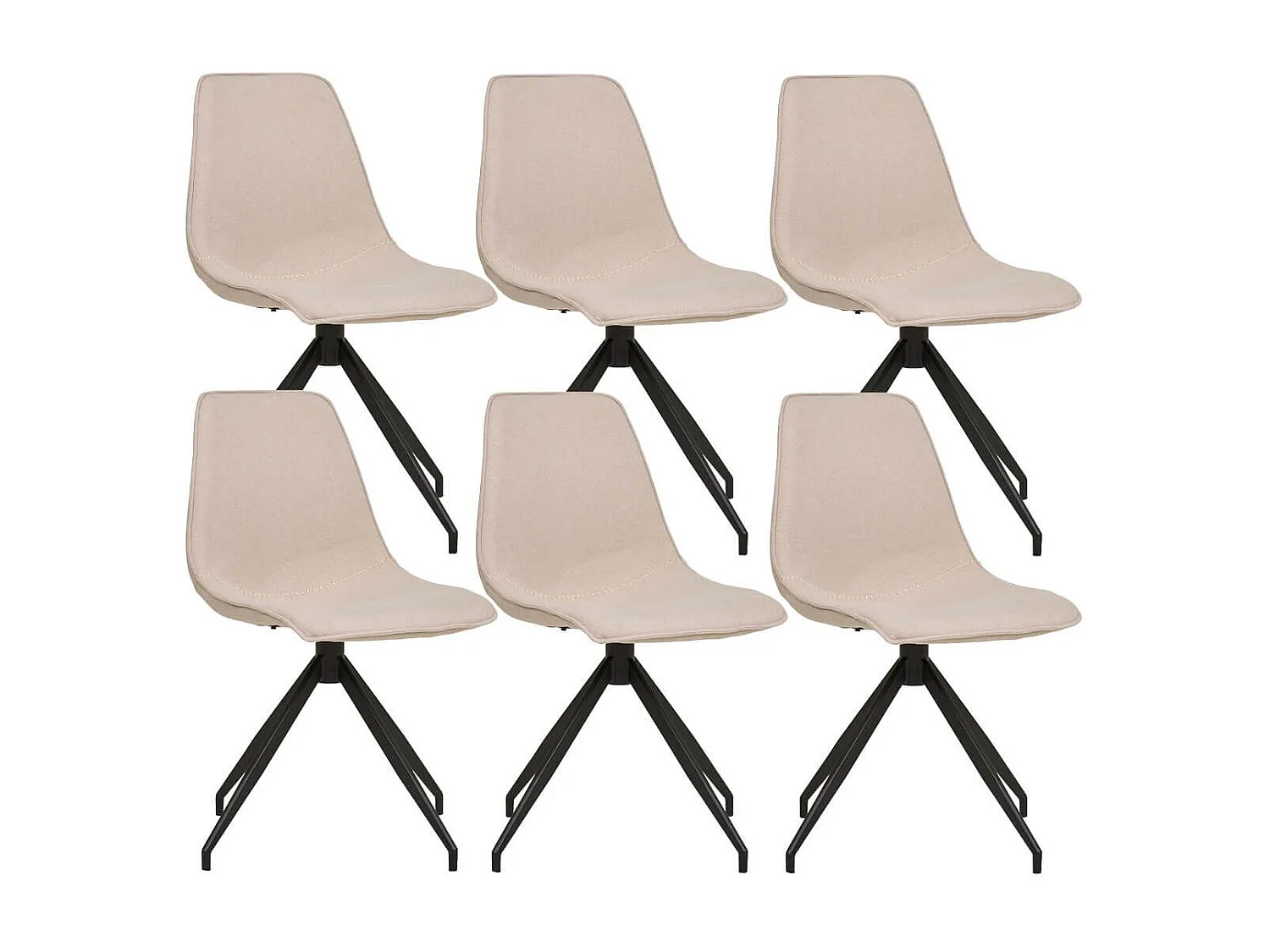 JACOB - Lot de 6 Chaises Tissu Beige Chiné Pied Pivotant Métal Noir