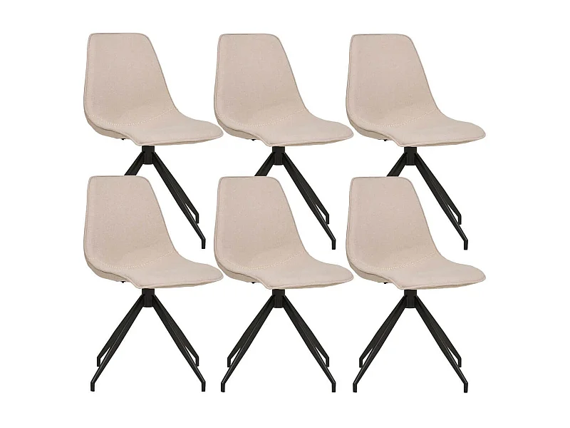 JACOB - Lot de 6 Chaises Tissu Beige Chiné Pied Pivotant Métal Noir