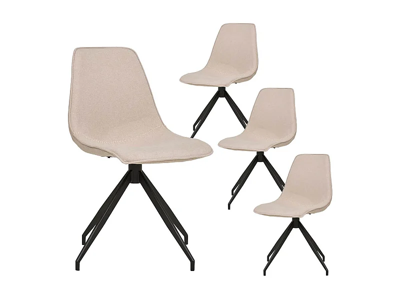 JACOB - Lot de 4 Chaises Tissu Beige Chiné Pied Pivotant Métal Noir