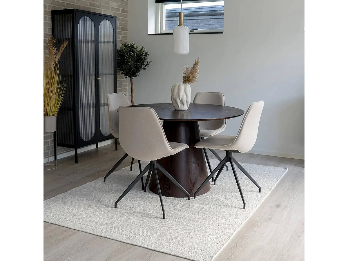 JACOB - Lot de 4 Chaises Tissu Beige Chiné Pied Pivotant Métal Noir