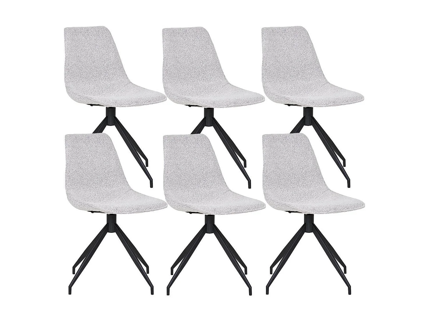 JACOB - Lot de 6 Chaises Tissu Bouclé Blanc Chiné Pied Pivotant Métal Noir