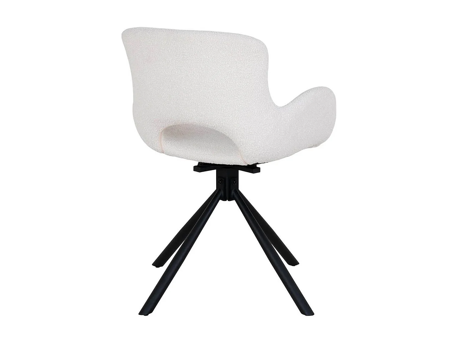 HERMOS - Lot de 6 Fauteuils de Table Tissu Bouclé Blanc Pied Pivotant Métal Noir